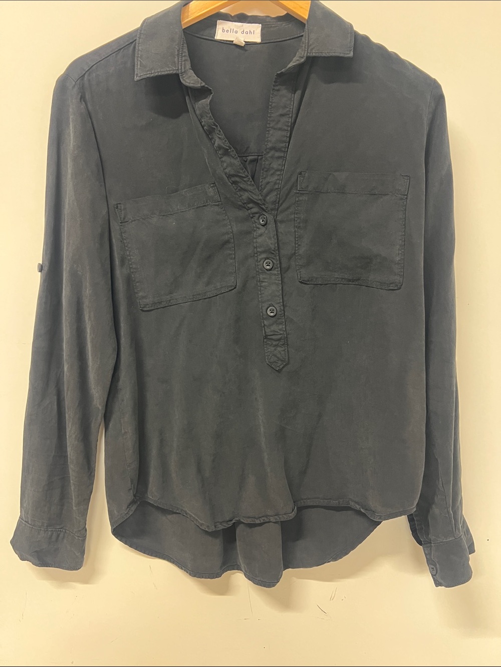 Bella Dahl Pullover, Placket Shirt, XSmall, Partial Button Front, Tencel, Pocket